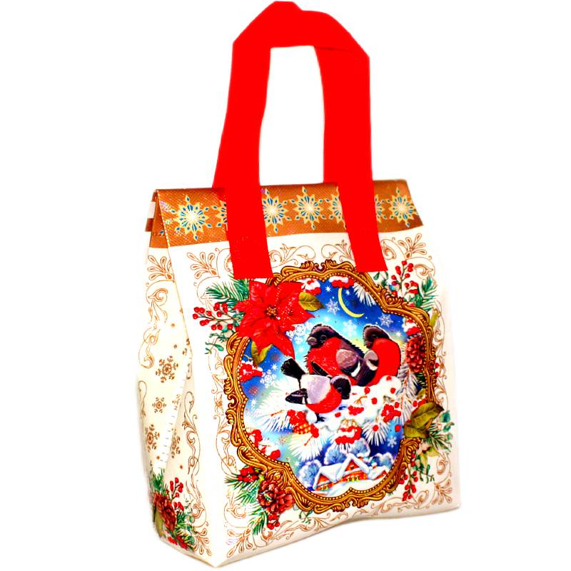 Детский новогодний подарок в текстильной упаковке весом 600 грамм